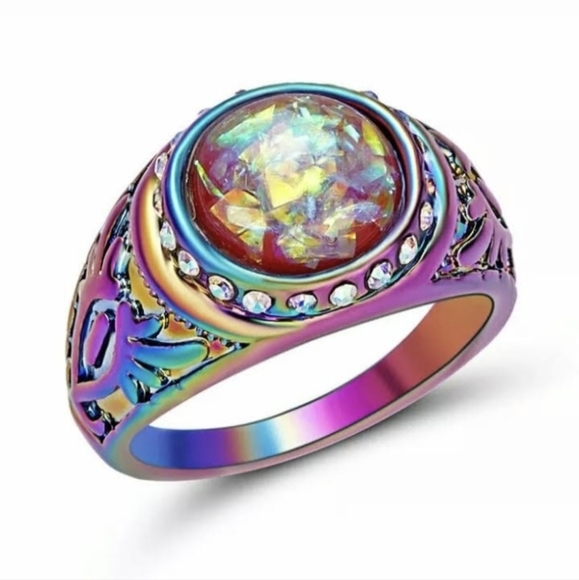 *Sale* New Fire Red Orange Opal Rainbow Hematite Ring. - Picture 3 of 8